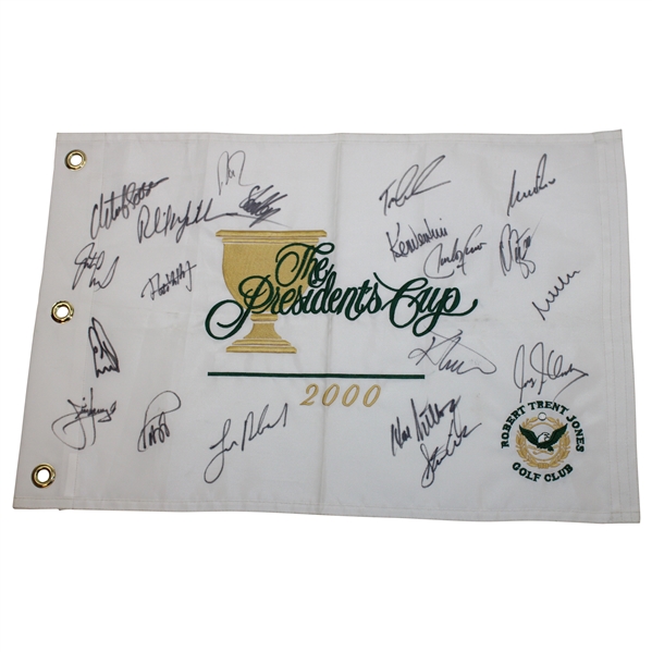 Multi Signed 2000 Presidents Cup Embroidered Flag JSA ALOA