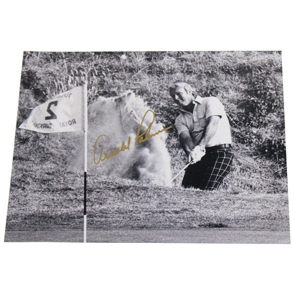 Arnold Palmer Signed Hitting Out Of Sandtrap at Royal Birkdale Photo JSA ALOA