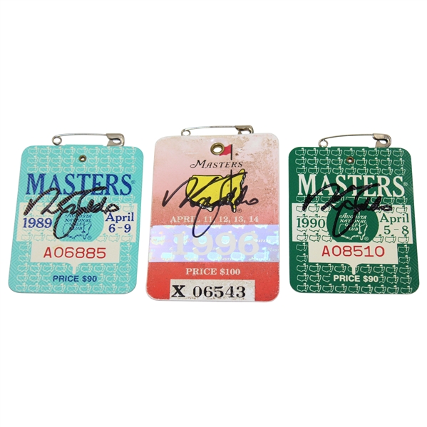 Nick Faldo Signed 1989, 1990, & 1996 Masters Tournament SERIES Badges JSA ALOA