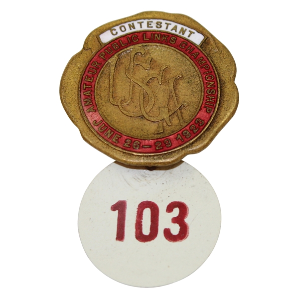 1923 US Amateur Public Links at East Potomac Park Contestant Badge #103 - Richard J. Walsh Winner