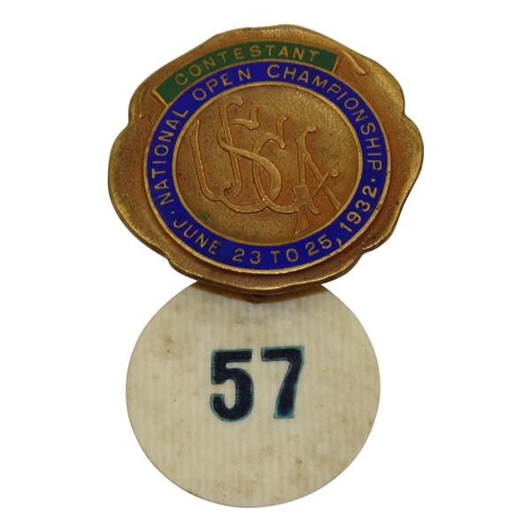 1932 US Open at Fresh Meadow Contestant Badge #57 - Gene Sarazen Winner