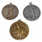 Three (3) Vintage Hole-In-One Medals - Two (2) Silver Tone & One (1) Gold Tone (E.F. Mc.A. 6.31.31)