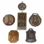 Six (6) Various Undated Golf Medallions/Clips - Some Sterling Silver