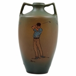 Early 1900s Weller Dickensware Pre-Swing Male Golfer Dual-Handle Jug