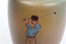 Early 1900's Weller Dickensware Pre-Swing Male Golfer Dual-Handle Jug