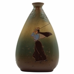 Early 1900s Weller Dickensware Post-Swing Female Golfer with Cape Triangular Vase