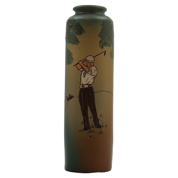 Early 1900s Weller Dickensware Pre-Swing Male Golfer Slim Vase