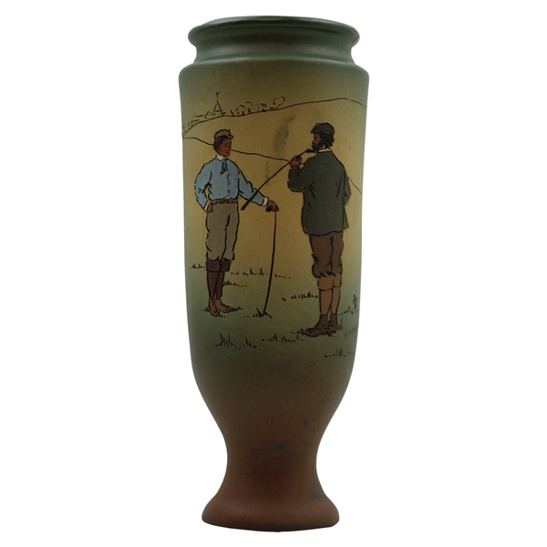 Early 1900s Weller Dickensware Two (2) Male Golfers Cylindrical Vase