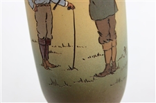 Early 1900's Weller Dickensware Two (2) Male Golfers Cylindrical Vase