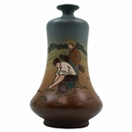 Early 1900s Weller Dickensware Male Golfer Fixing Divot w/Caddie Bulbous Vase