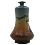 Early 1900's Weller Dickensware Male Golfer Fixing Divot w/Caddie Bulbous Vase