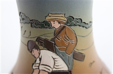 Early 1900's Weller Dickensware Male Golfer Fixing Divot w/Caddie Bulbous Vase