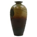 Early 1900's Weller Dickensware Male Golfer Finishing Putt Cylindrical Bulbous Vase
