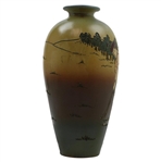 Early 1900's Weller Dickensware Male Golfer Finishing Putt Cylindrical Bulbous Vase