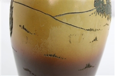 Early 1900's Weller Dickensware Male Golfer Finishing Putt Cylindrical Bulbous Vase
