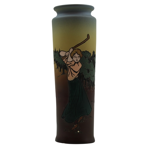 Early 1900s Weller Dickensware Pre-Swing Female Golfer w/Separated 2-Hand Swing Vase