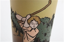 Early 1900's Weller Dickensware Pre-Swing Female Golfer w/Separated 2-Hand Swing Vase