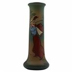 Early 1900s Weller Dickensware Pre-Swing Female Golfer with Cape & Hat Cylindrical Vase