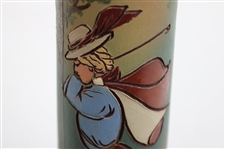 Early 1900's Weller Dickensware Pre-Swing Female Golfer with Cape & Hat Cylindrical Vase