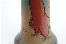 Early 1900's Weller Dickensware Pre-Swing Female Golfer with Cape & Hat Cylindrical Vase