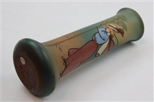 Early 1900's Weller Dickensware Pre-Swing Female Golfer with Cape & Hat Cylindrical Vase