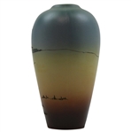 Early 1900's Weller Dickensware Pre-Swing Male Golfer w/Fence Cylindrical Bulbous Vase