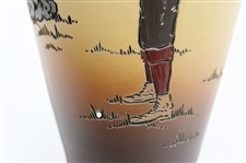 Early 1900's Weller Dickensware Pre-Swing Male Golfer w/Fence Cylindrical Bulbous Vase