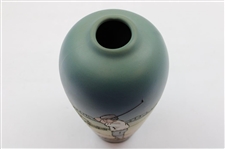Early 1900's Weller Dickensware Pre-Swing Male Golfer w/Fence Cylindrical Bulbous Vase