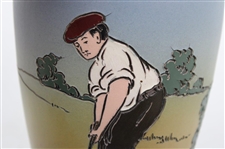 Early 1900's Weller Dickensware Male Golfer Finishing Putt Cylindrical Vase