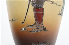 Early 1900's Weller Dickensware Male Golfer Finishing Putt Cylindrical Vase