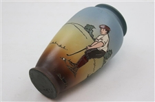 Early 1900's Weller Dickensware Male Golfer Finishing Putt Cylindrical Vase
