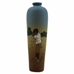Early 1900s Weller Dickensware Pre-Swing Dark Complexion Male Golfer Cylindrical Vase