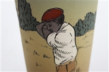 Early 1900's Weller Dickensware Pre-Swing Dark Complexion Male Golfer Cylindrical Vase