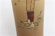 Early 1900's Weller Dickensware Pre-Swing Dark Complexion Male Golfer Cylindrical Vase