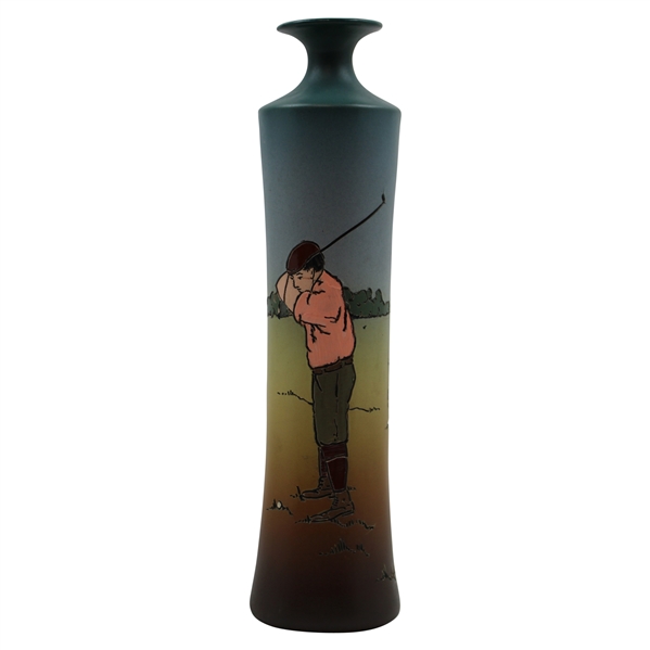 Early 1900s Weller Dickensware Pre-Swing Male Golfer Slim Vase