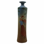 Early 1900s Weller Dickensware Pre-Swing Female Golfer with Cape & Hat Slim Vase
