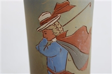 Early 1900's Weller Dickensware Pre-Swing Female Golfer with Cape & Hat Slim Vase