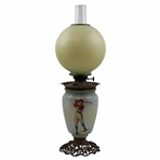 c.1900-1920 Original Gone with the Glass Golf/University Themed Hand Painted Table Lamp
