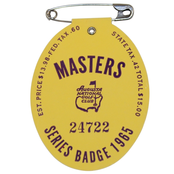 1965 Masters Tournament SERIES Badge #24722 - Jack Nicklaus Winner