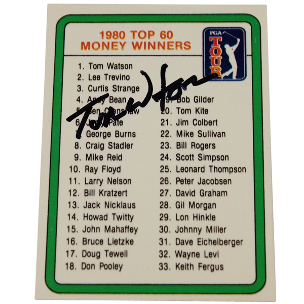 Tom Watson Signed 1981 Donruss 1980 PGA Tour Top 60 Money Winners Card - Watson #1 JSA ALOA