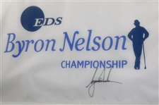 Tiger Woods Signed 2004 EDS Byron Nelson Championship Flag & Golf Ball - Framed Display JSA ALOA