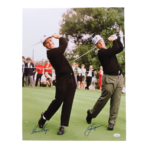 Jack Nicklaus & Gary Player Signed Oversized Post Swing Photo JSA #CB69938