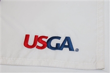 Dustin Johnson Signed 2016 US Open at Oakmont Embroidered Flag JSA ALOA