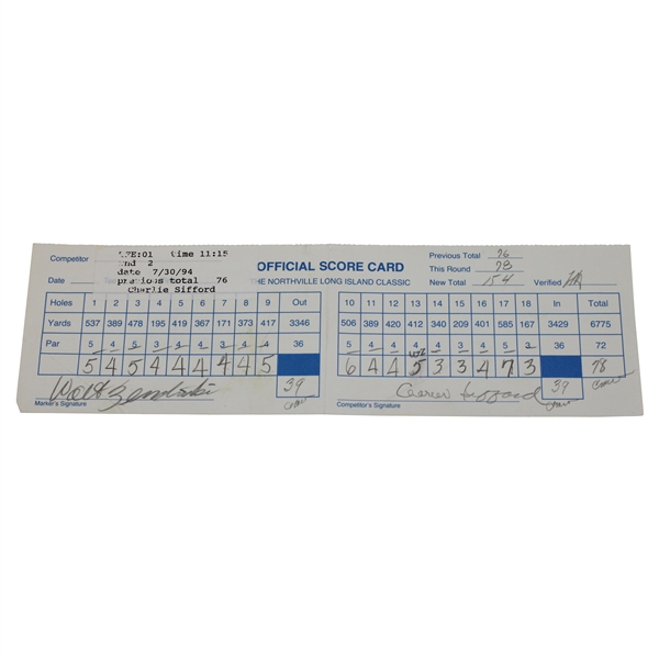 Charlie Sifford Signed Northville Long Island Classic 2nd Rd Tournament Used Scorecard