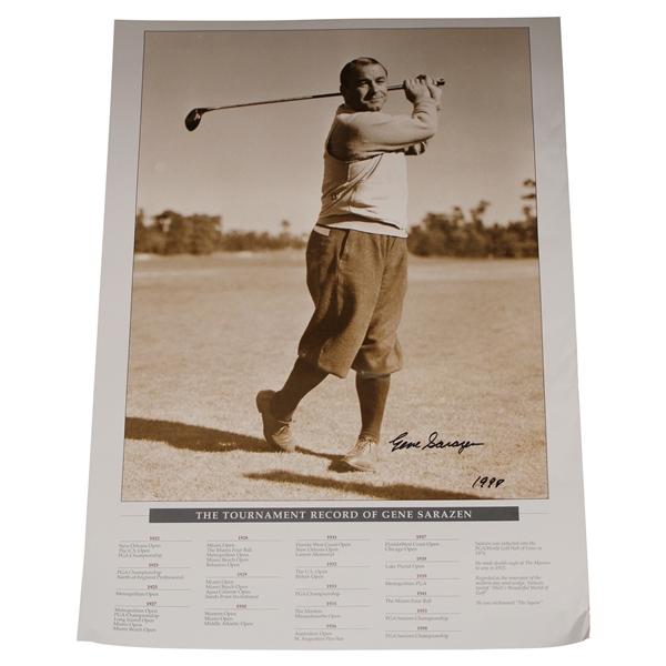 Gene Sarazen Signed Tournament Record Poster - Sarazen Collection JSA ALOA