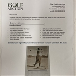 Gene Sarazen Signed Tournament Record Poster - Sarazen Collection JSA ALOA