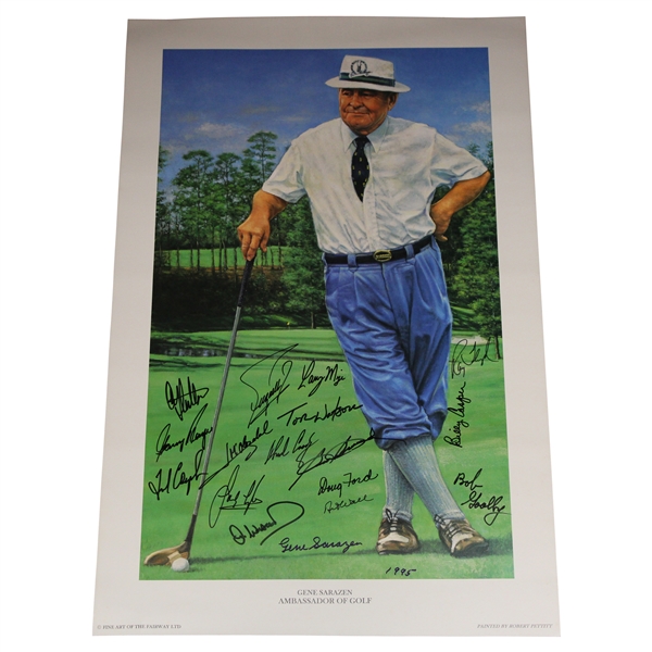 Sarazen, Player, Snead, Watson & 13 Masters Champs Signed Gene Sarazen Ambassador of Golf Poster - Sarazen Collection JSA ALOA