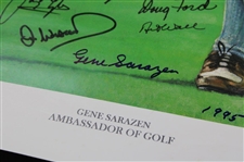 Sarazen, Player, Snead, Watson & 13 Masters Champs Signed Gene Sarazen Ambassador of Golf Poster - Sarazen Collection JSA ALOA