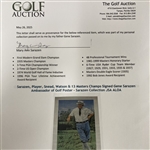 Sarazen, Player, Snead, Watson & 13 Masters Champs Signed Gene Sarazen Ambassador of Golf Poster - Sarazen Collection JSA ALOA