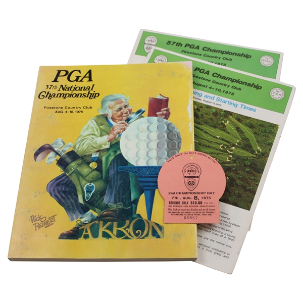 1975 PGA Championship Firestone Country Club Program, Ticket & Pairing - Jack Nicklaus Winner